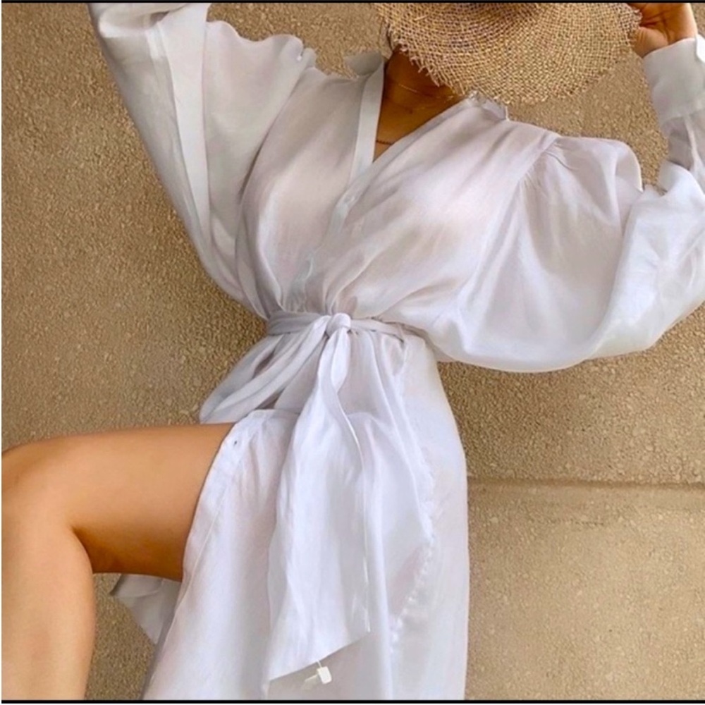 Johanna Ortiz H&M linen kaftan dress white  L beach resortwear summer staple